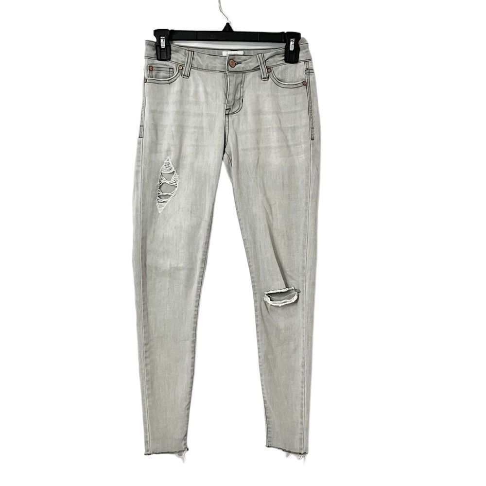Celebrity Pink Light Gray Destroyed Raw Hem Mod Rise Ankle Skinny Size 25